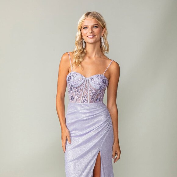 New Floral Fashion Forward Maxi Gown w/ Sheath Silhouette & Lace Up Back DQ 4369 - Picture 3 of 9